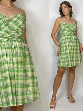 Vintage 1990s FREDERICK'S of HOLLYWOOD Plaid Wrap Dress -- Small to Medium